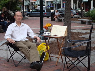 offering free listening and advice in post office park, portland maine